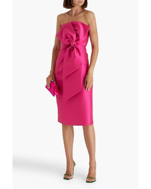 Badgley Mischka Pink Strapless Bow-Detailed Faille Midi Dress