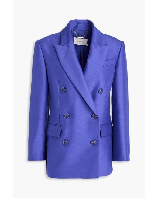 Zimmermann Blue Double-Breasted Wool And Silk-Blend Blazer
