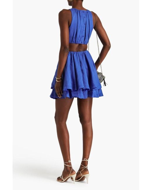 Aje. Blue Holt Cutout Appliquéd Linen-blend Mini Dress