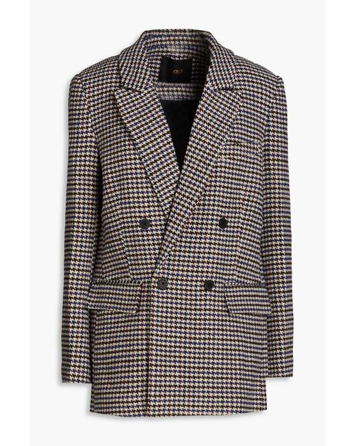 Maje Black Votale Double-breasted Houndstooth Wool-blend Tweed Blazer