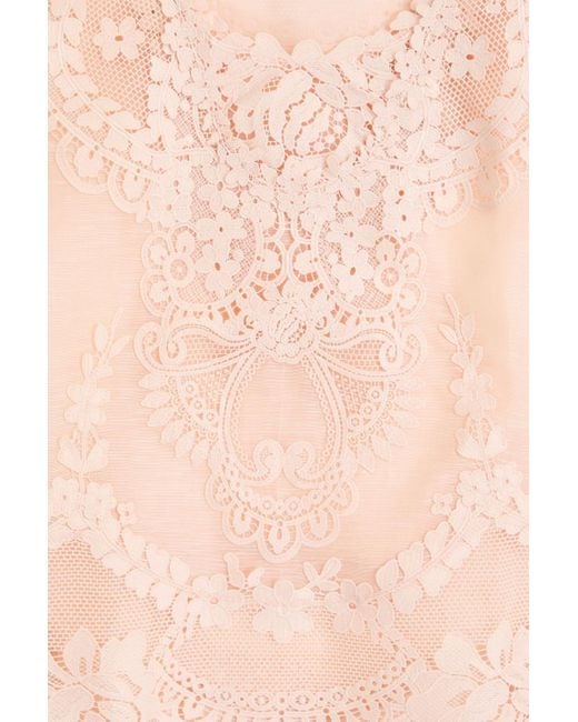 Zimmermann Pink Guipure Lace-Paneled Linen And Silk-Blend Gauze Tank