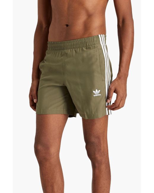 Adidas Originals Green Short-length Striped Swim Shorts for men
