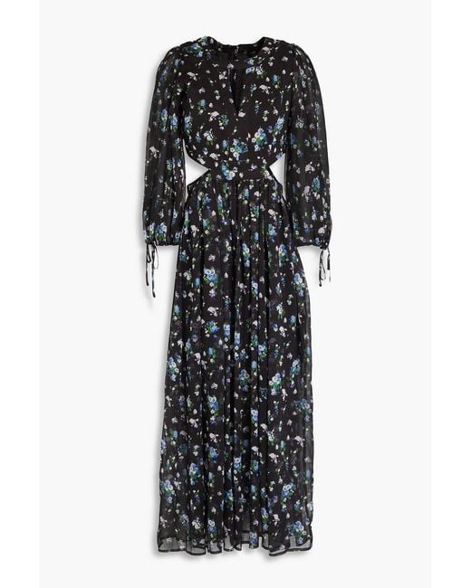 Maje Black Cutout Floral-print Crepon Midi Dress