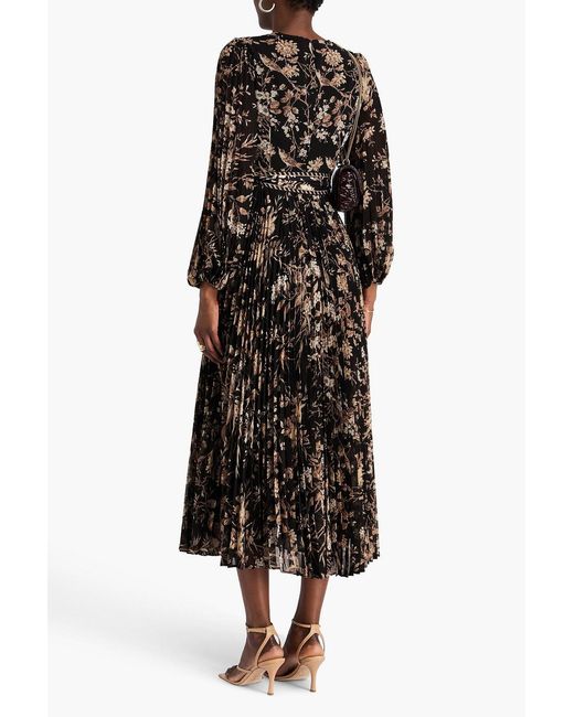 Zimmermann Black Pleated Floral-print Georgette Midi Dress