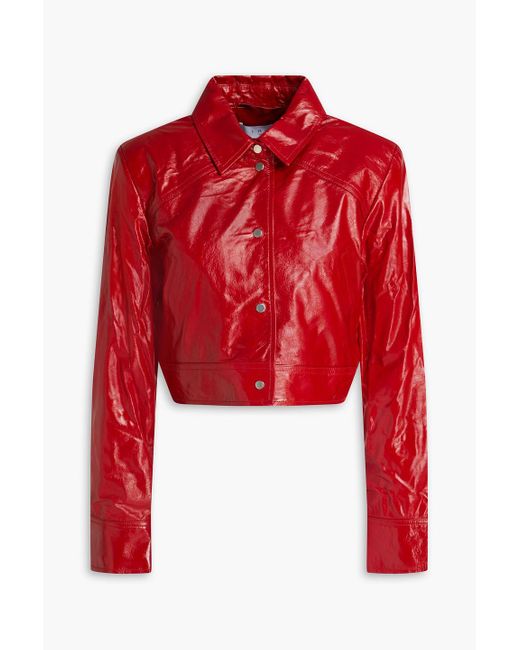 IRO Red Cropped Crinkled Leather Jacket