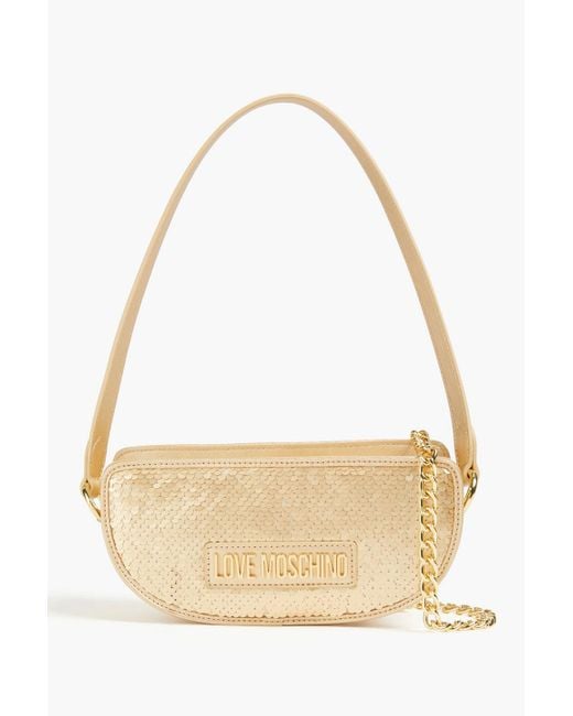 Love Moschino Natural Schultertasche aus strukturiertem kunstleder mit -effekt und pailletten