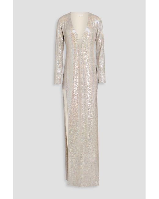 The Sei White Cutout Sequined Metallic Stretch-Knit Gown