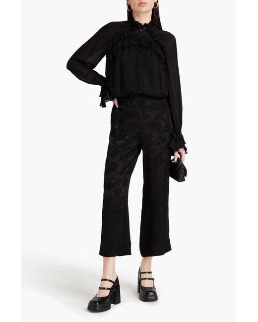 The Vampire's Wife Black Cropped Satin-jacquard Flared Pants