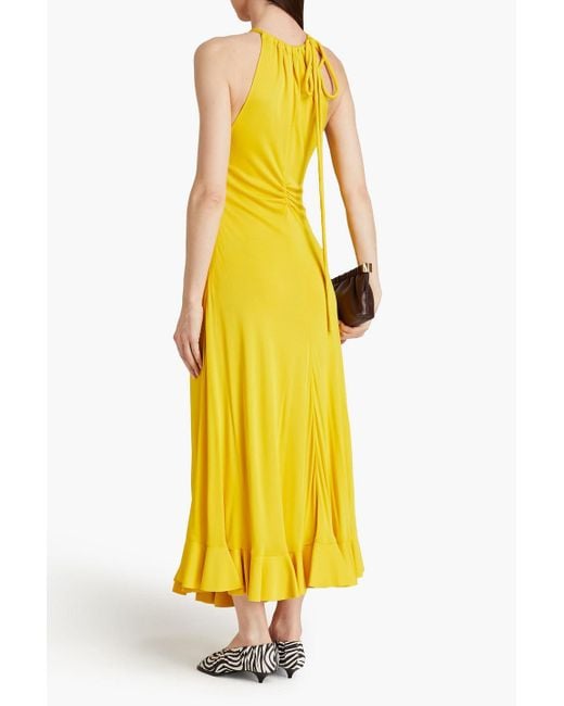 Proenza Schouler Yellow Cutout Ruched Jersey Maxi Dress