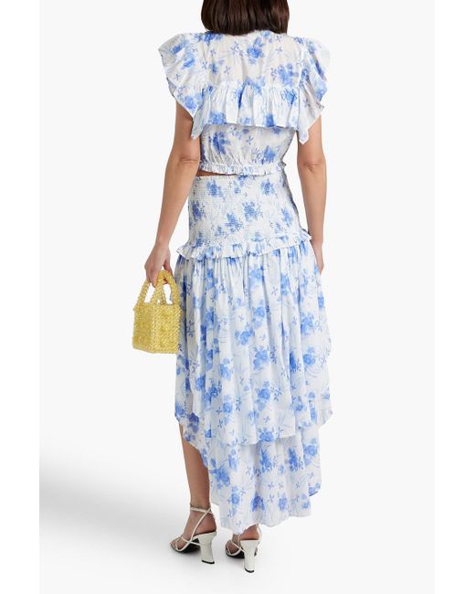 LoveShackFancy Blue Palani Asymmetric Floral-print Cotton-voile Skirt