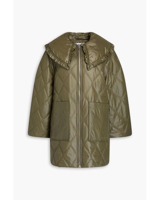 Ganni Green Ruffled Quilted Shell Jacket