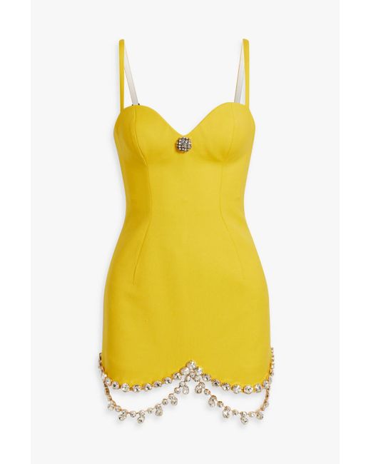 Area Yellow Crystal-embellished Wool-blend Crepe Mini Dress