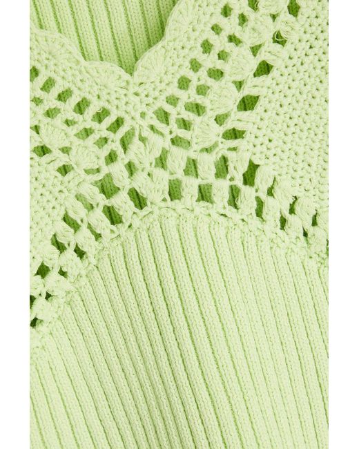 10 Crosby Derek Lam Green Sia Crochet-trimmed Ribbed Cotton-blend Top