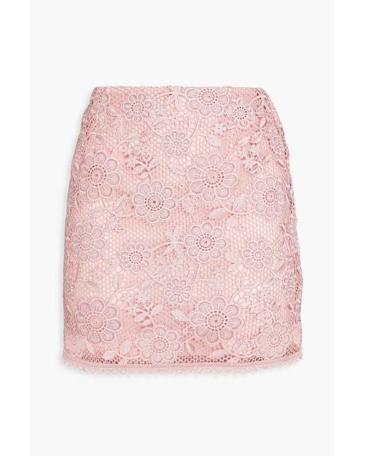 RED Valentino Pink Metallic Crocheted Lace Mini Skirt