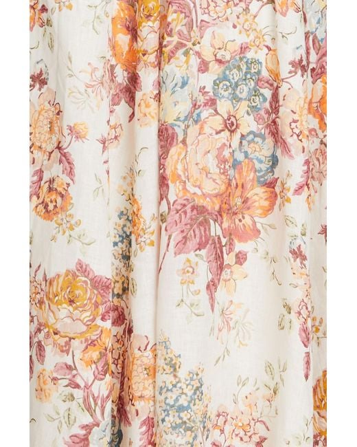 Zimmermann White Cutout Floral-print Linen Midi Dress
