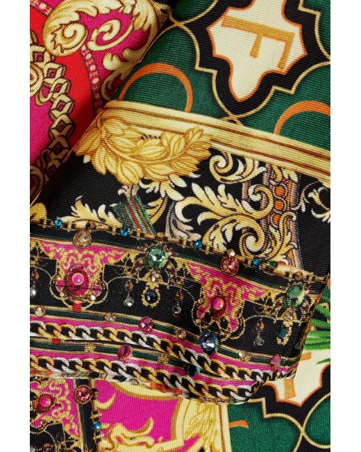 Camilla Black Crystal-Embellished Printed Stretch-Jersey Mini Dress