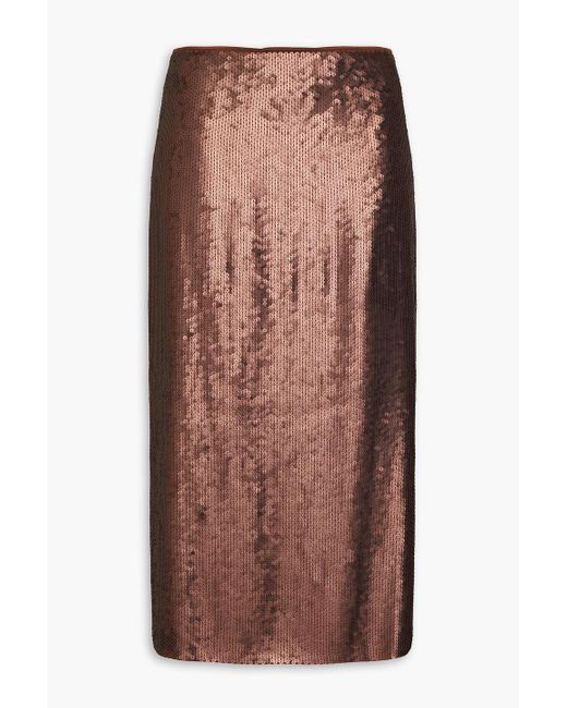 Brunello Cucinelli Brown Sequined Crepe Midi Skirt