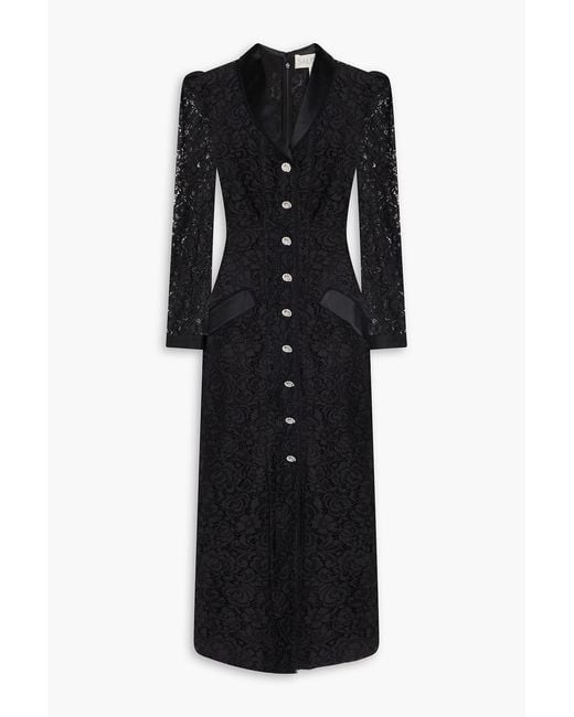 Saloni Black Lulu Corded Lace Midi Dress
