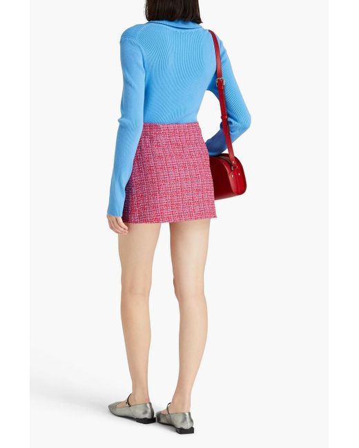 Maje Pink Pleated Wrap-effect Bouclé-tweed Mini Skirt