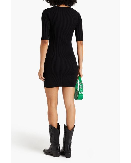 Ganni Black Cutout Ribbed-knit Mini Dress