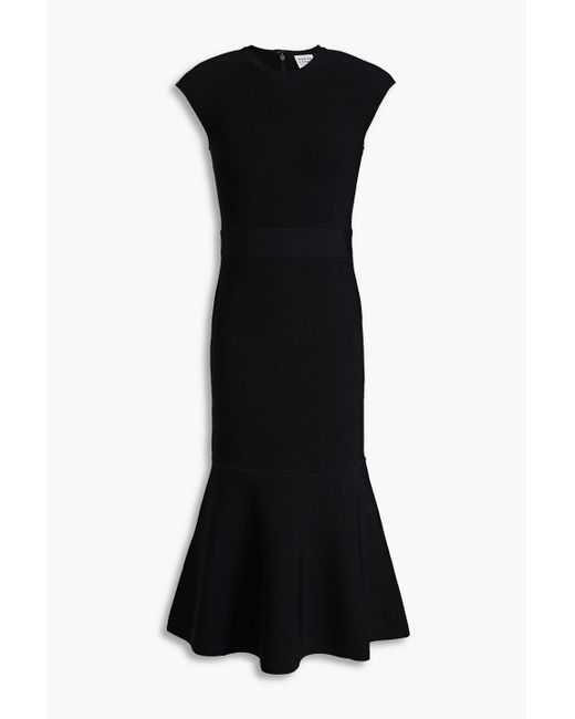 Hervé Léger Black Fluted Stretch-knit Midi Dress