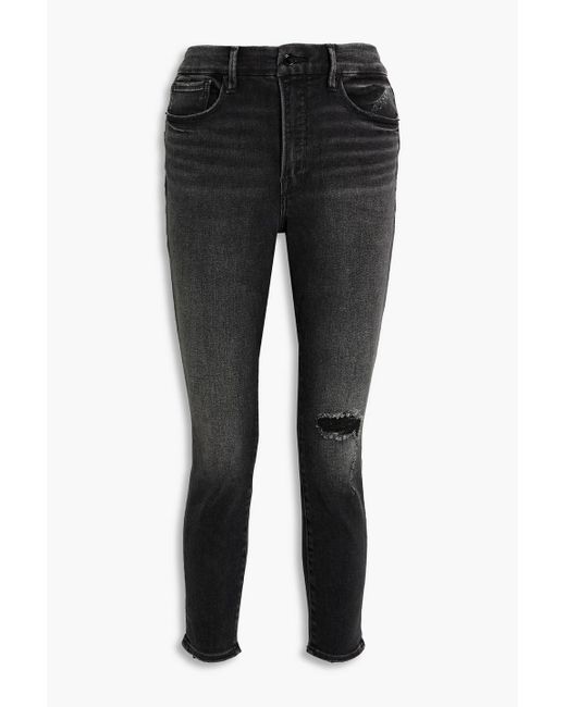 GOOD AMERICAN Black Good Waist Cropped Distressed Mid-rise Skinny Jeans