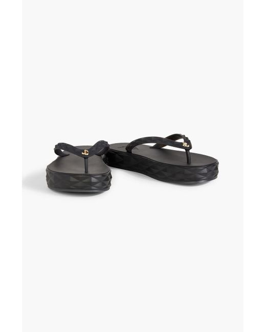 Jimmy Choo Black Diamond Embossed Rubber Platform Flip Flops