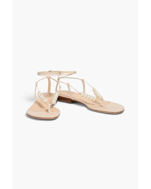 Magda Butrym Natural Faux Pearl-Embellished Leather Sandals