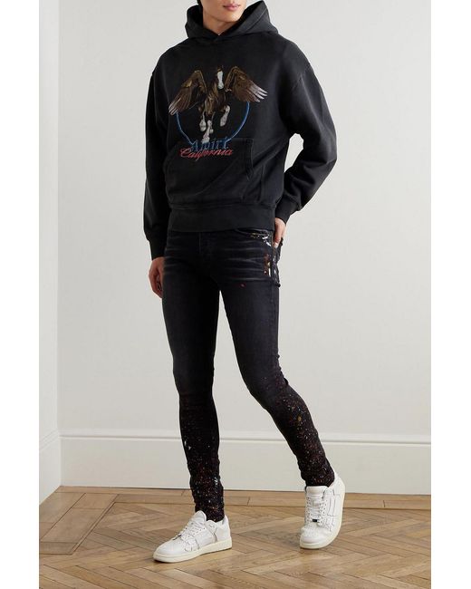 Amiri Black Distressed Logo-Print Cotton-Jersey Hoodie for men