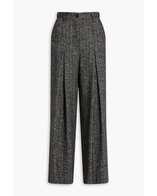 Dolce & Gabbana Gray Pleated Tweed Wide-leg Pants