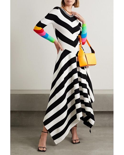 Christopher John Rogers Asymmetric Striped Stretch-knit Maxi