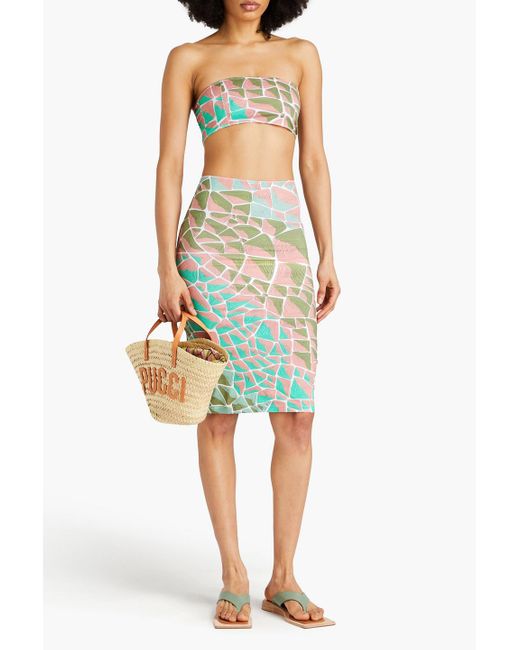 Emilio Pucci White Cropped Strapless Printed Stretch-jersey Top And Midi Skirt