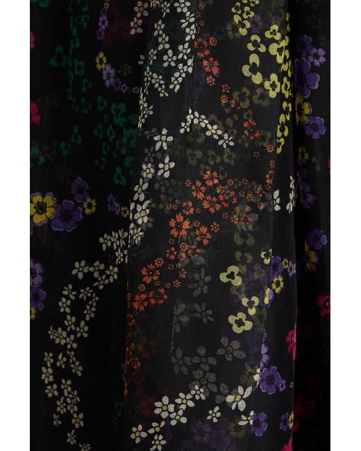 Zuhair Murad Black Plissierter maxirock aus seidenorganza mit floralem print