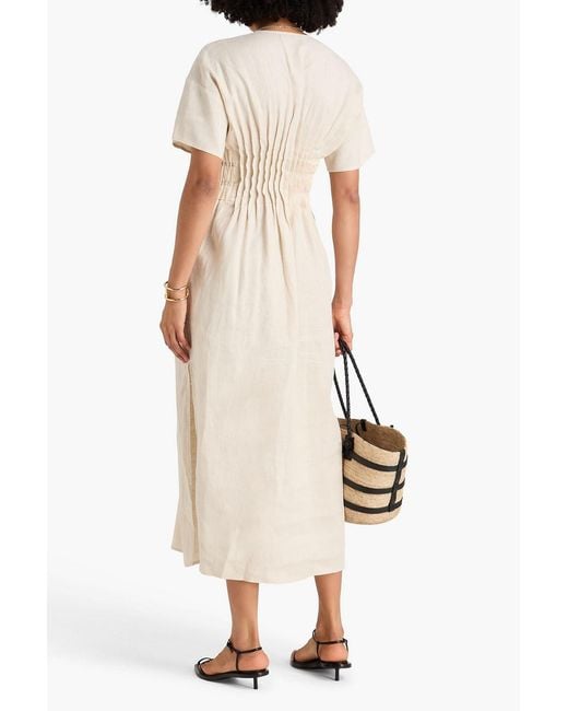Staud White Lauretta Pintucked Linen-Blend Midi Dress