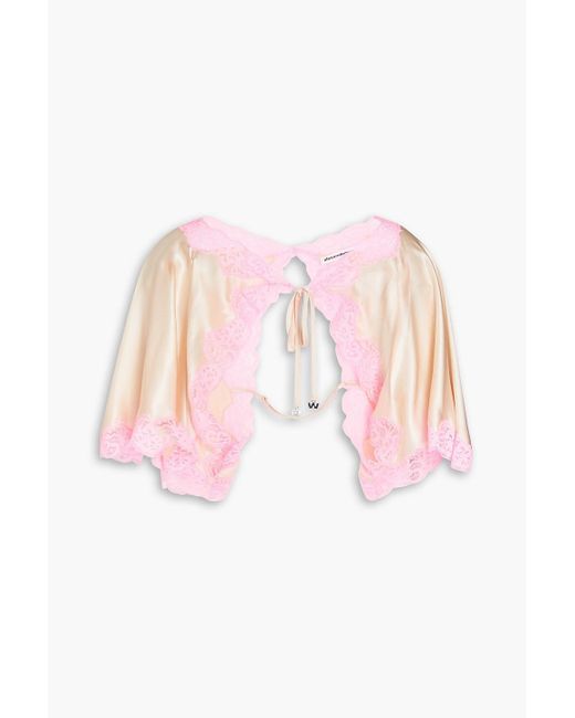 T By Alexander Wang Pink Lace-trimmed Silk-satin Shrug