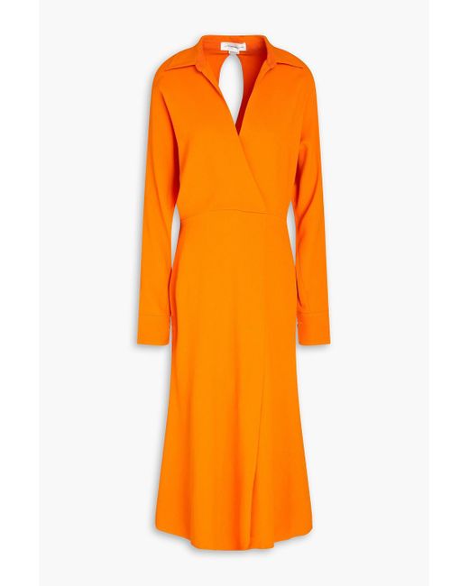 Victoria Beckham Orange Wrap-effect Crepe Midi Dress