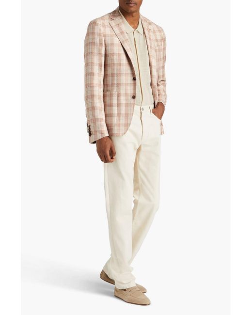 Canali Natural Checked Wool, Silk And Linen-blend Blazer for men