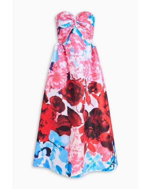 Kika Vargas Red Rose Strapless Floral-Print Taffeta Maxi Dress