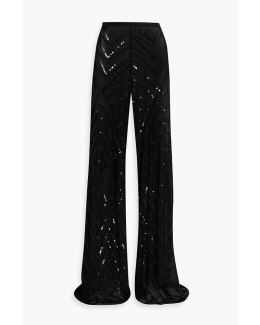 Rick Owens Black Sequin-embellished Stretch-mesh Wide-leg Pants