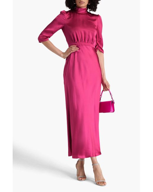 saloni adele hammered silk-satin maxi dress Saloni Adele Hammered Silk-Satin Maxi Dress In Burgundy - 35% Off