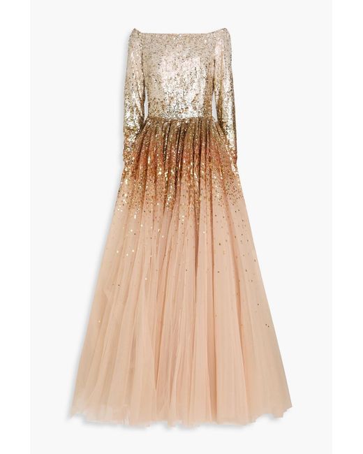 Jenny Packham Natural Embellished Tulle Gown