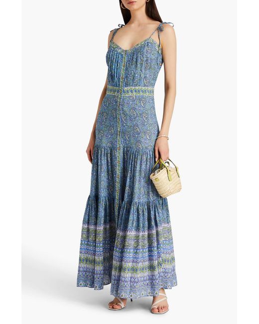 Veronica Beard Blue Winsandra Pintucked Paisley-print Jacquard Maxi Dress