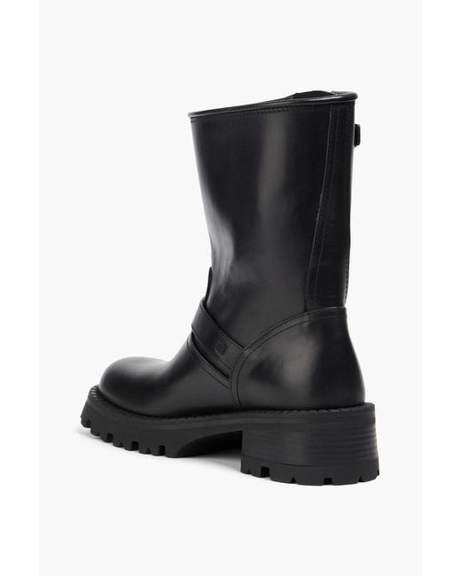 Versace Black Buckled Leather Combat Boots