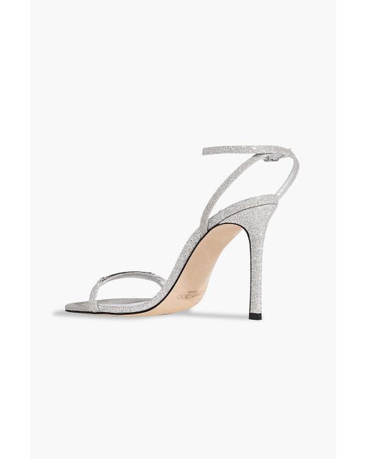 Jimmy Choo White Jaxon 95 sandalen aus leder mit glitter-finish und verzierung