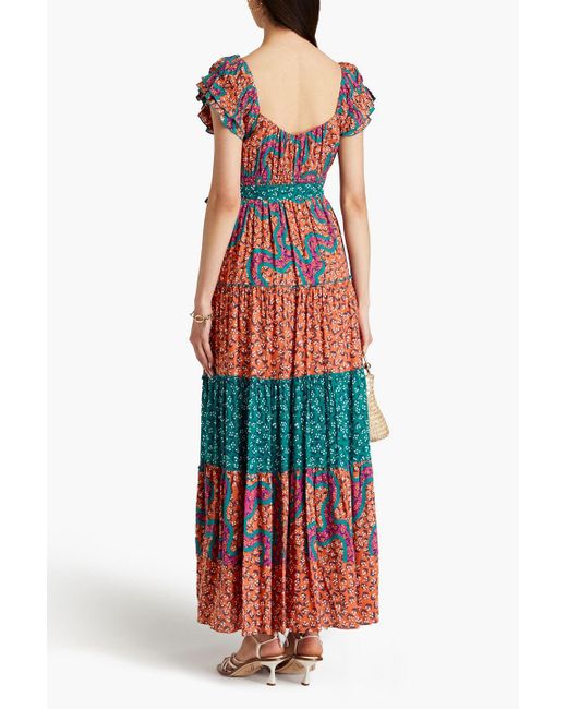 Diane von Furstenberg Red Alejandro maxikleid aus musselin mit print und raffung