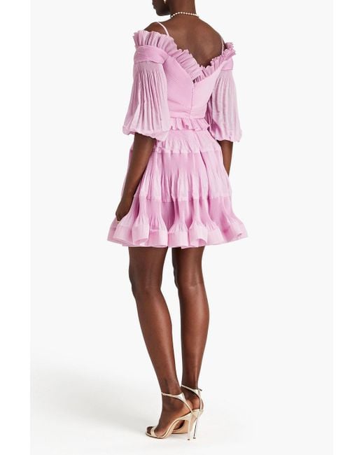 Zimmermann Cold shoulder Pleated Taffeta Mini Dress in Pink Lyst