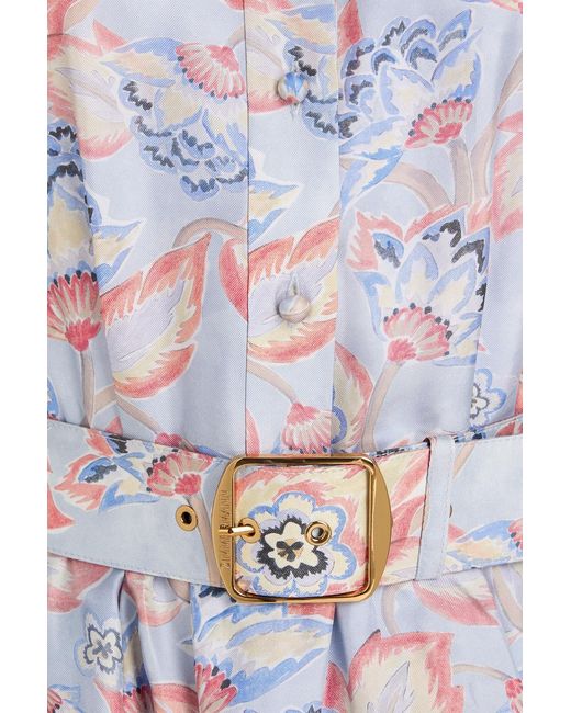 Zimmermann White Eden Belted Floral-Print Silk-Twill Mini Shirt Dress