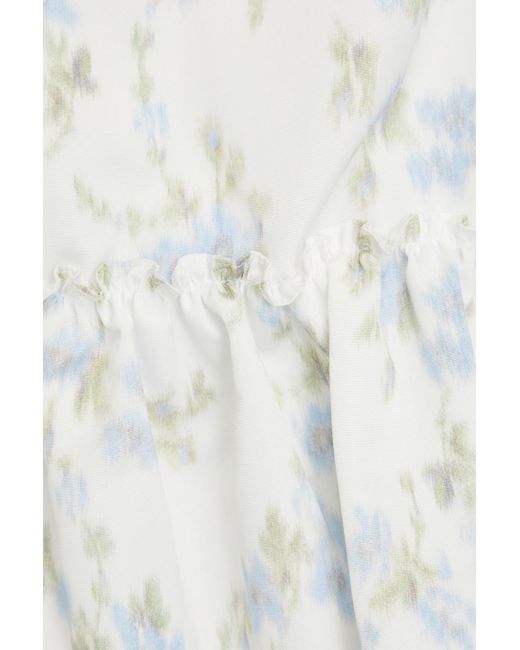 Simone Rocha White Midirock aus taft mit floralem print, rüschen und schnalle