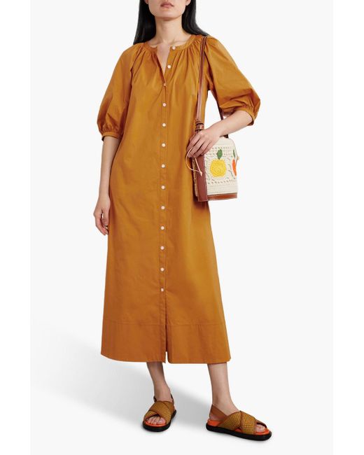 Staud Orange Vincent Cotton-blend Poplin Midi Shirt Dress