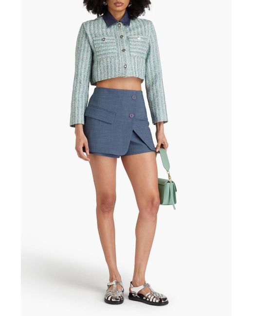 Maje Blue Cropped Metallic Tweed Jacket